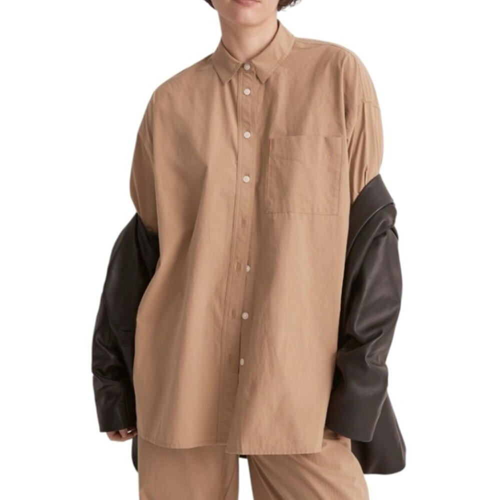 Madewell Signature Poplin Oversize Shirt Button Up Relaxed Long Sleeve Khaki M